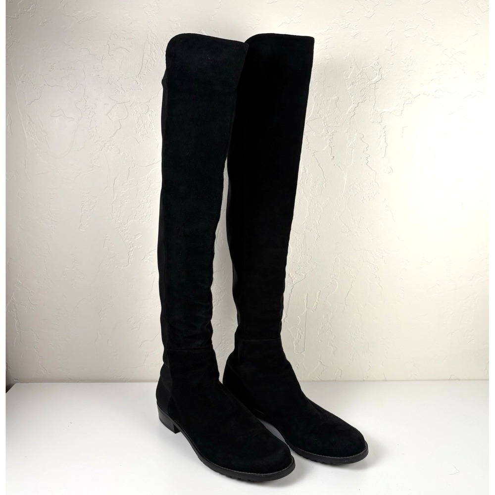 Stuart Weitzman 50/50 Over-the-Knee Boot Women's Size 7 1/2 Black Suede - Picture 3 of 12